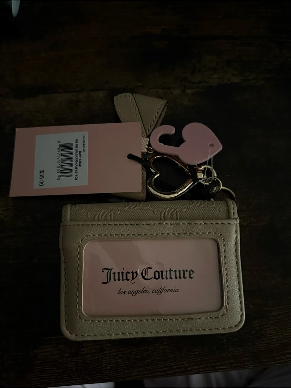 Juicy Couture Cream Cardholder with Pink Heart Keychain